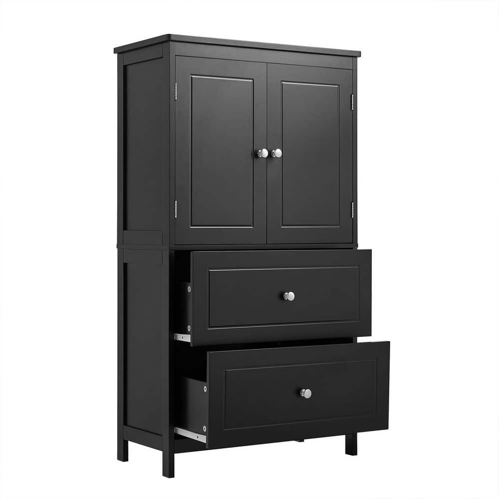 YSQCAR 23.5 in. W x 12 in. D x 43 in. H Black MDF Freestanding Linen Cabinet with 2-Doors and Drawers, Adjustable Shelf (1)