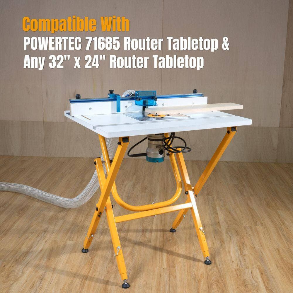 ‎POWERTEC 26 in. x 22-3/4 in. Folding Router Table Stand, Portable Workbench Stand, Adjustable Height 32.7 in. to 35 in. (2)