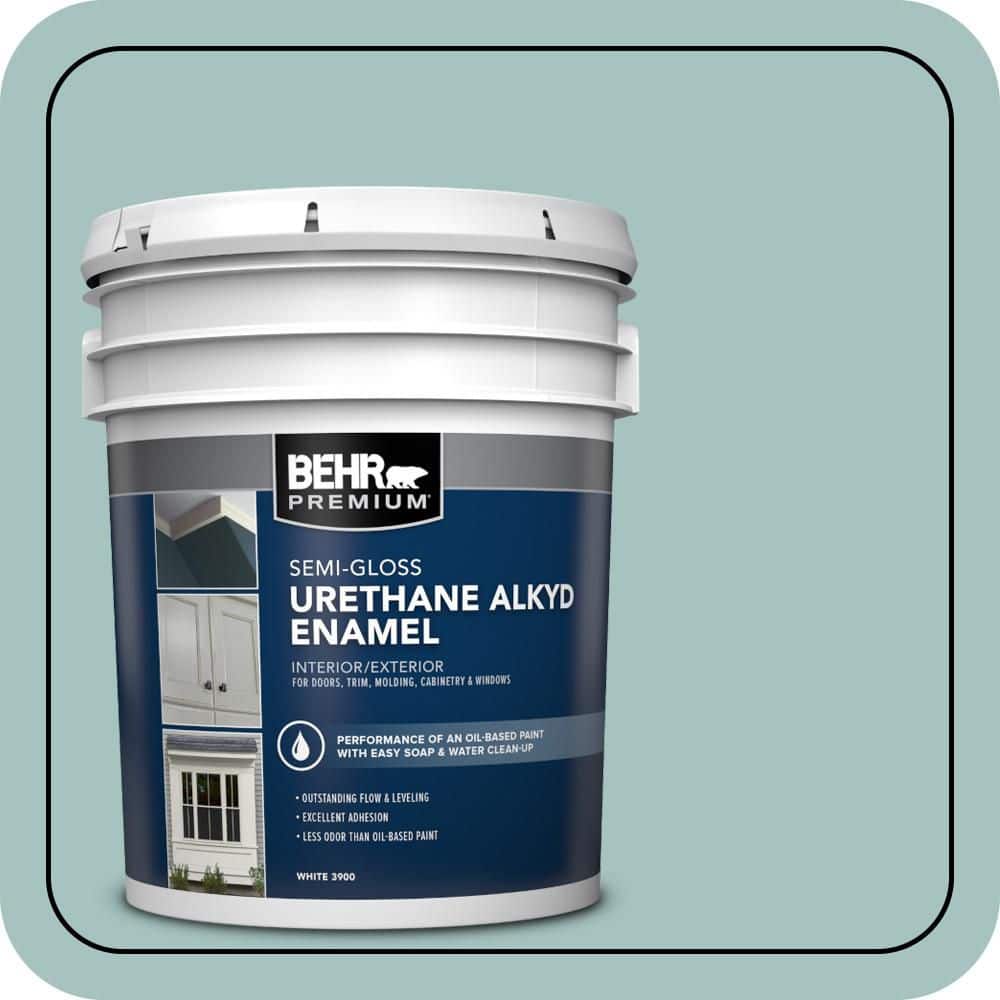 BEHR PREMIUM 5 gal. #T17-08 Polished Aqua Urethane Alkyd Semi-Gloss Enamel Interior/Exterior Paint