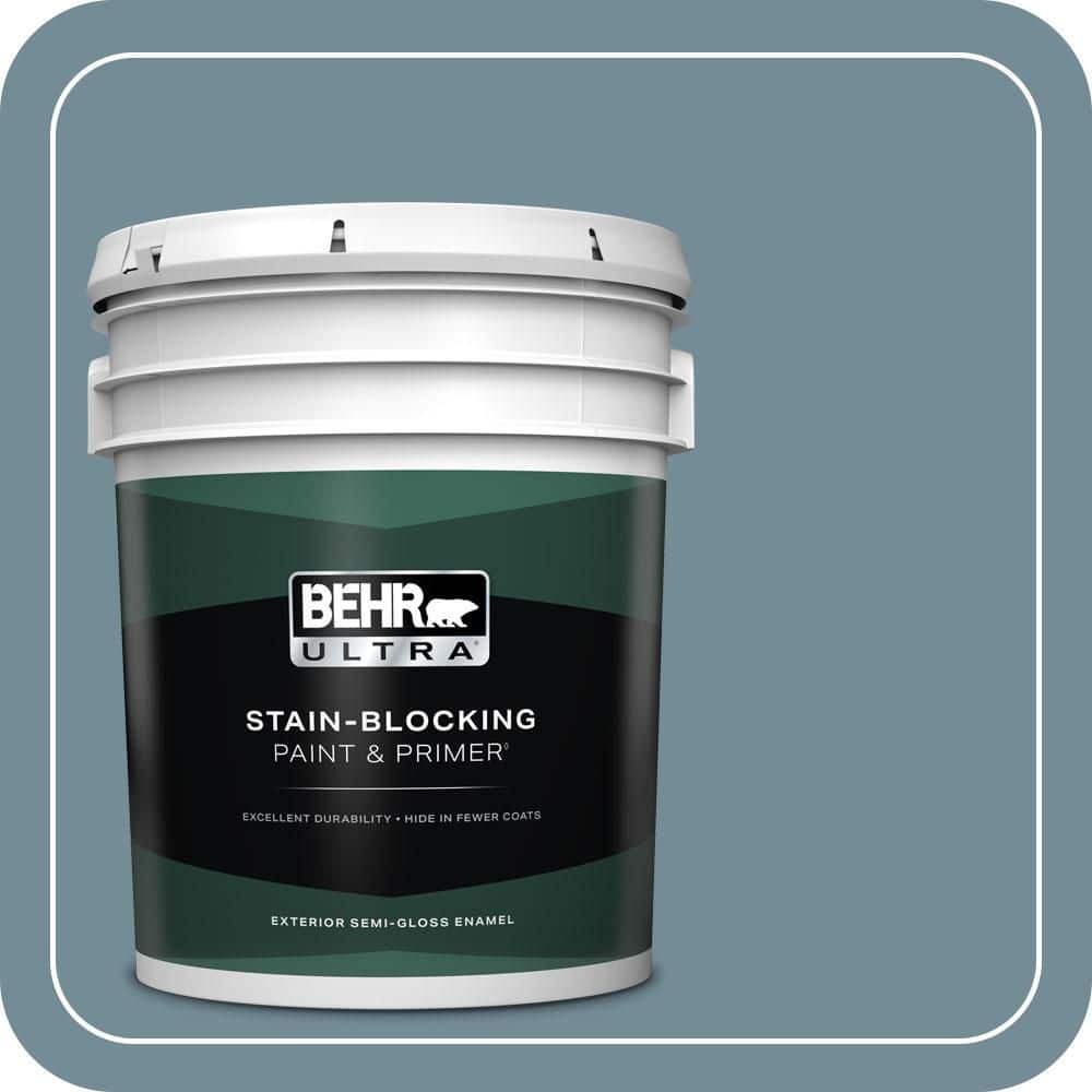 BEHR ULTRA 5 gal. #QE-54 Shaker Blue Semi-Gloss Enamel Exterior Paint & Primer