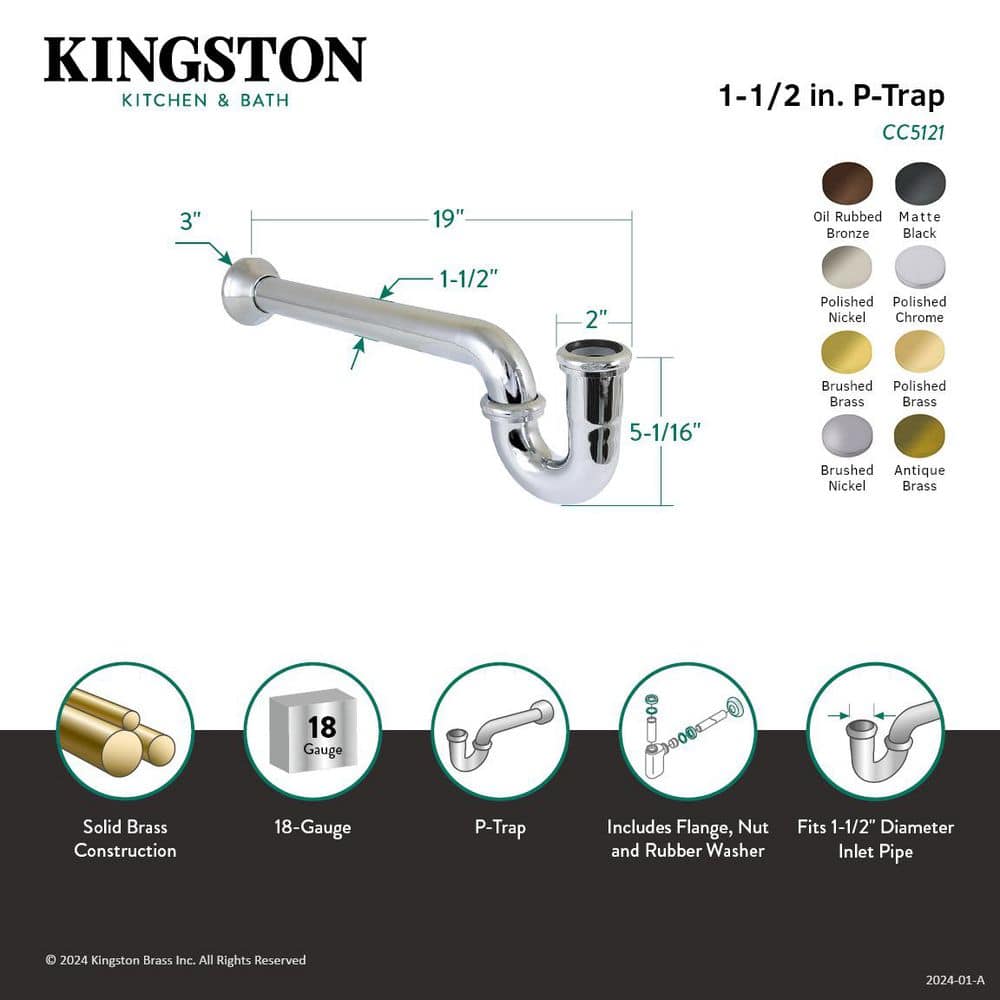 Kingston Brass Vintage 1-1/2 in. Brass Decor P-Trap in Polished Nickel (2)