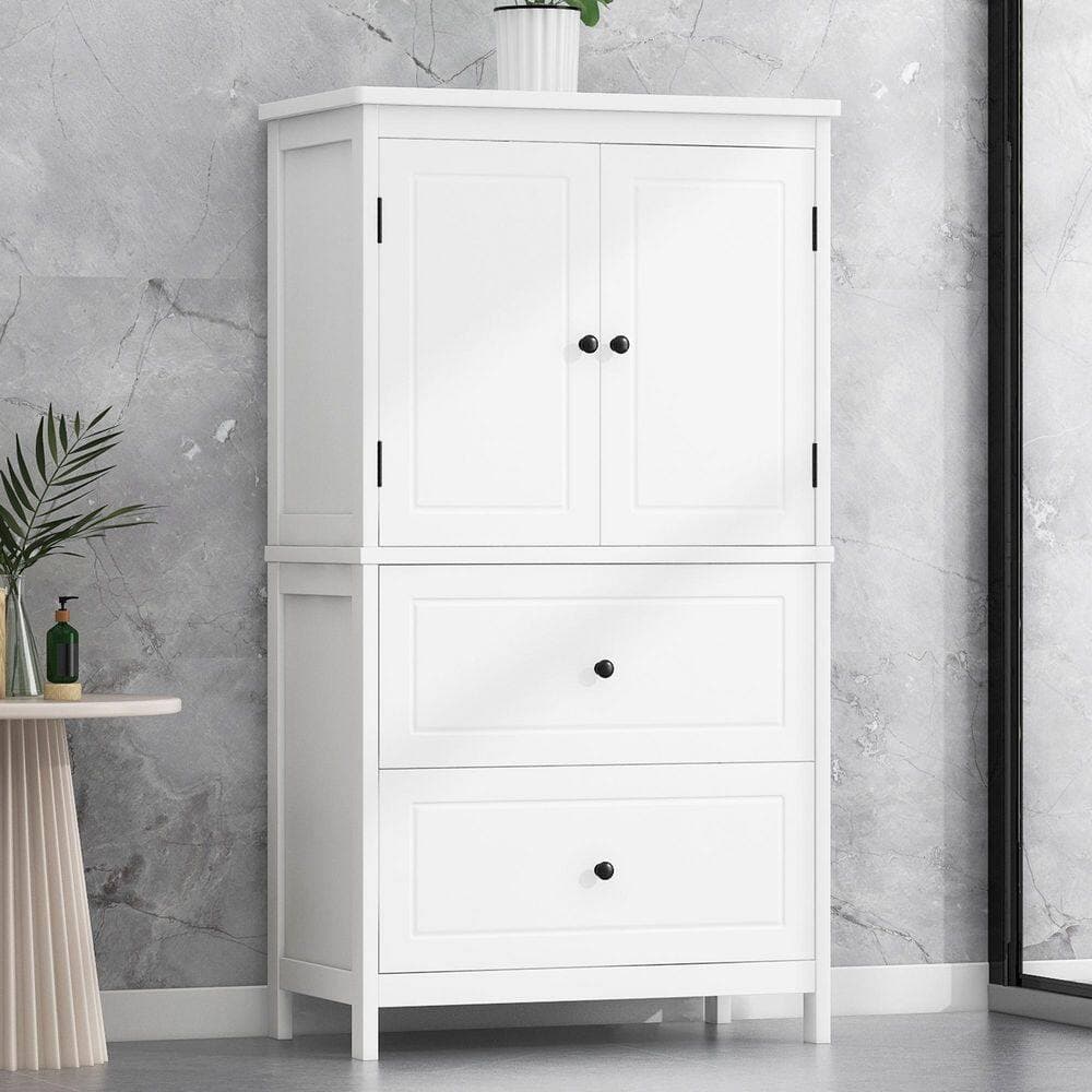 COWLOWN 23.6 in. W x 11.8 in. D x 43.3 in. H White Linen Cabinet with 2-Doors and Drawers, Adjustable Shelf (3)