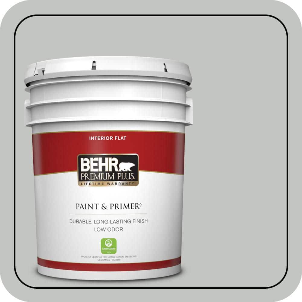 BEHR PREMIUM PLUS 5 gal. #PPU25-14 Engagement Silver Flat Low Odor Interior Paint & Primer