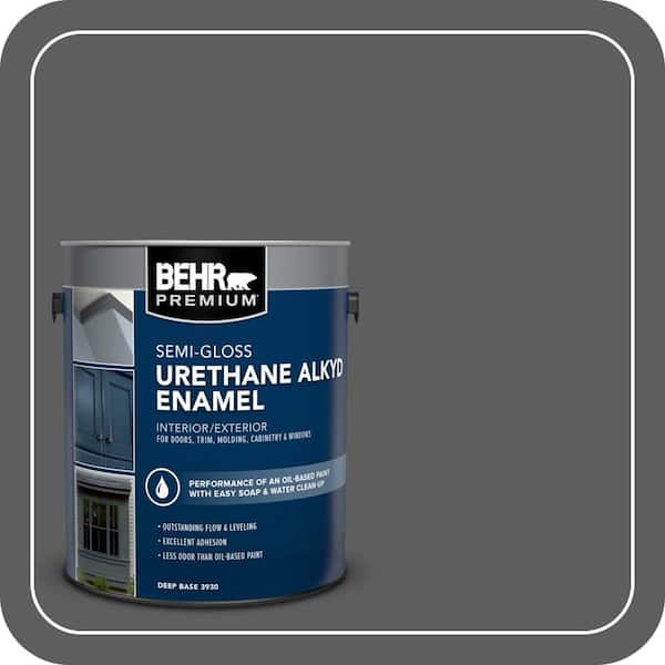 BEHR PREMIUM 1 gal. #N520-6 Asphalt Gray Urethane Alkyd Semi-Gloss Enamel Interior/Exterior Paint (2)