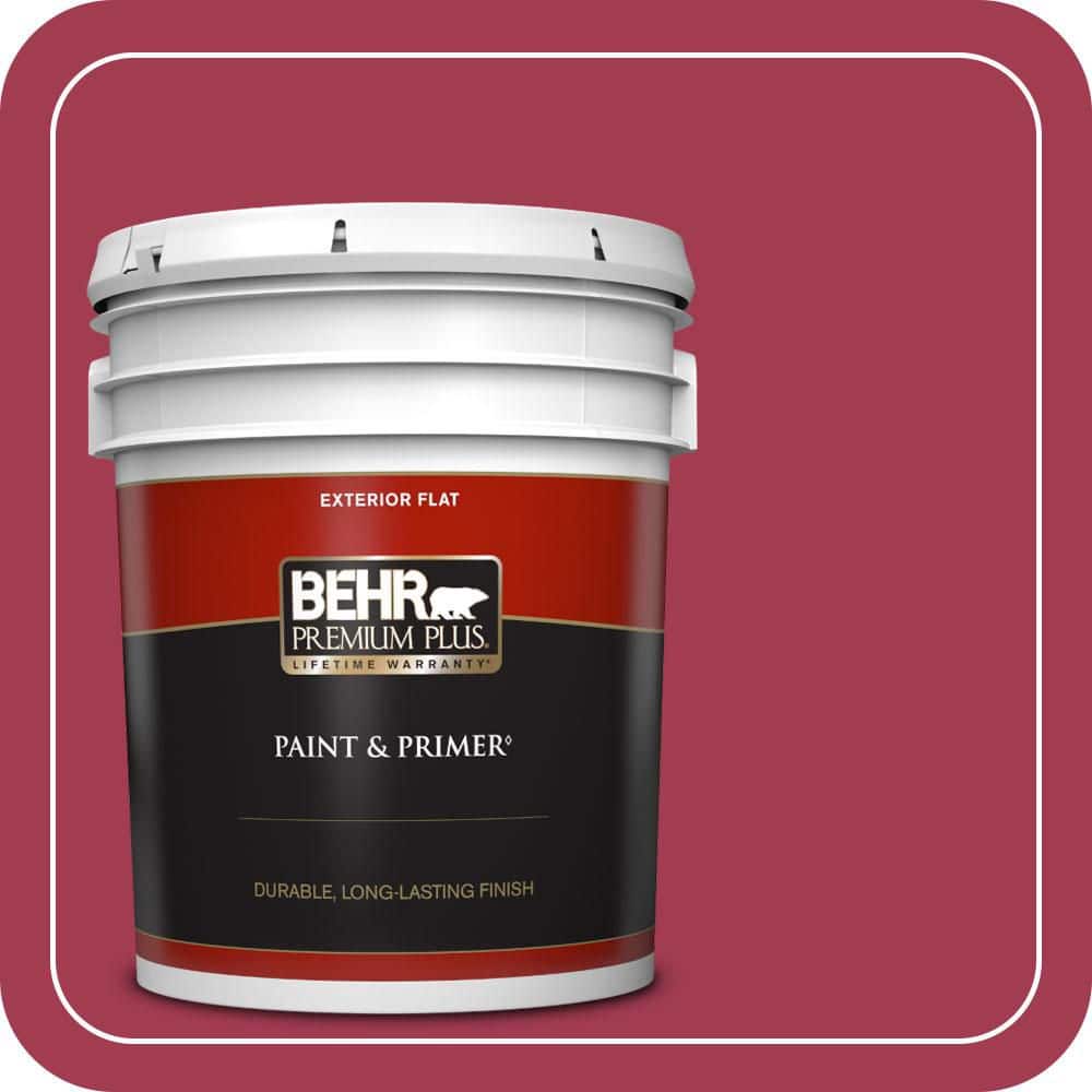 BEHR PREMIUM PLUS 5 gal. #S-G-120 Strawberry Daiquiri Flat Exterior Paint & Primer