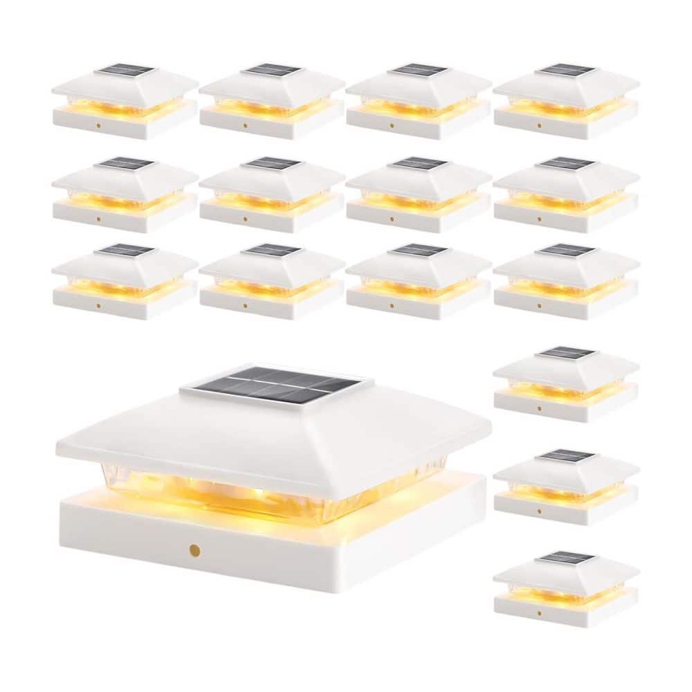 Afoxsos 16-Pack Outdoor Solar Post Cap Lights White Waterproof for 4 x 4 Wood Vinyl Posts Bright Warm White Decor Deck Patio (1)