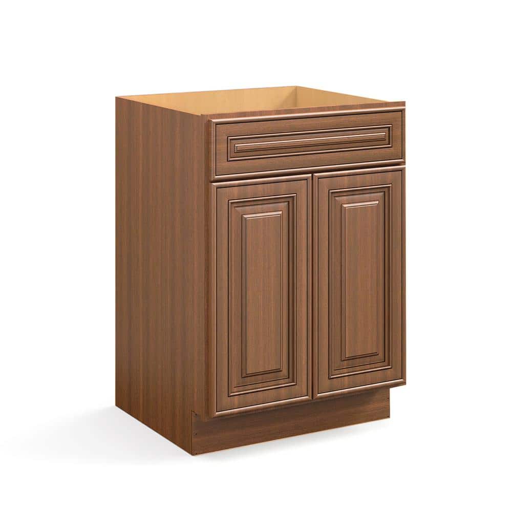 Hausvita 24 in. W x 21 in. D x 34.5 in. H Plywood Ready to Assemble Floor Vanity Sink Base Kitchen Cabinet in Cameo Scotch