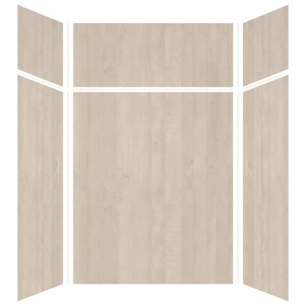 Transolid Expressions 48 in. x 60 in. x 96 in. 4-Piece Easy Up Adhesive Alcove Shower Wall Surround in Bleached Oak (1)
