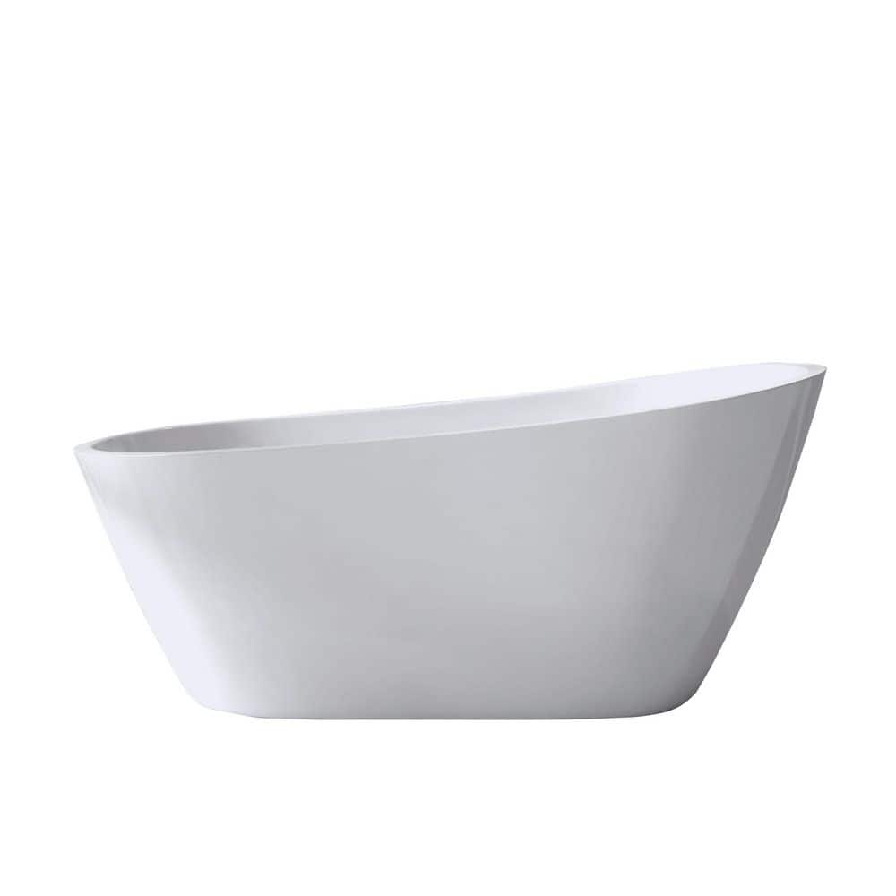 LIVACA 59 in. x 29.9 in. Slipper Acrylic Freestanding Soaking Bathtub with Center Drain in Gloss White (1)