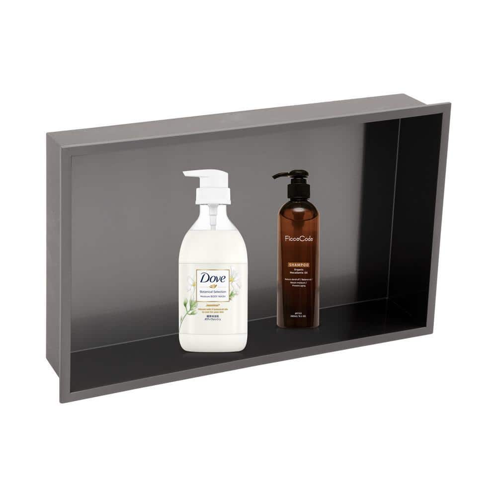 Logmey 21 in. W x 13 in. H x 4 in. D 18-Gauge Stainless Steel Single Shelf Shower Niche for Bathroom Storage in Matte Black