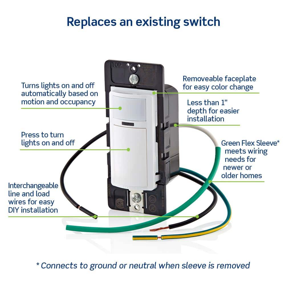 Leviton Decora Motion Sensor In-Wall Switch, Auto-On, 2A, Single Pole,, DOS02-3PW (4)