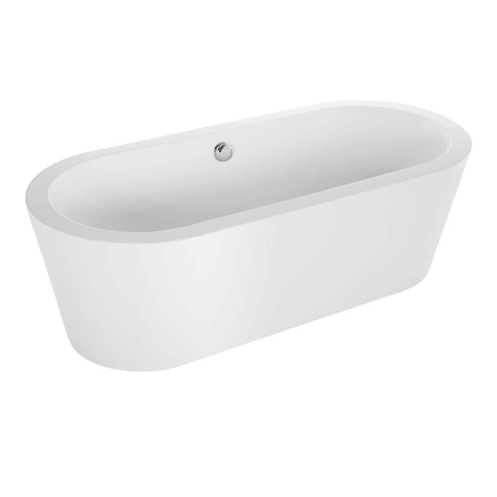 Empava 59 in. Freestanding Bathtub Stand Alone Flatbottom Soaking SPA Tub Custom Contemporary Design Acrylic in White (2)