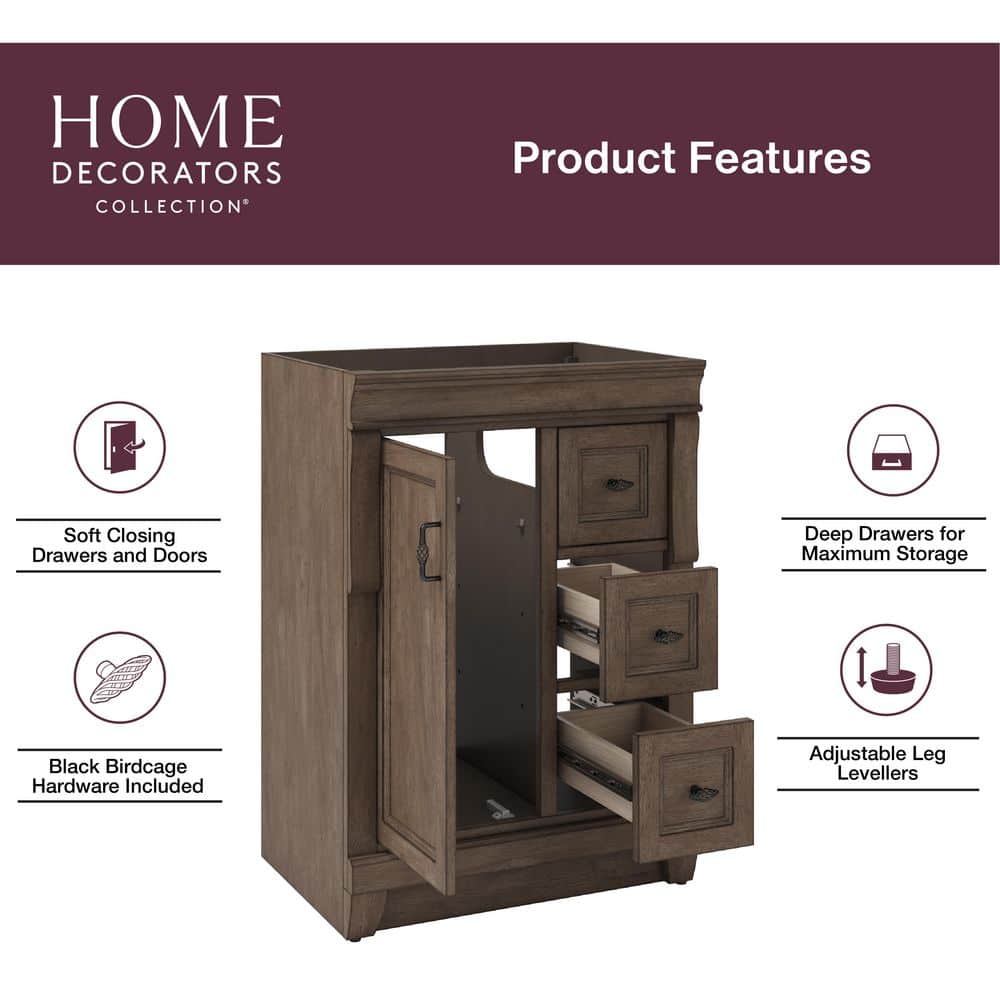 Home Decorators Collection Naples 24 in. W x 21.63 in. D x 34 in. H Bath Vanity Cabinet without Top in Distressed Grey (3)