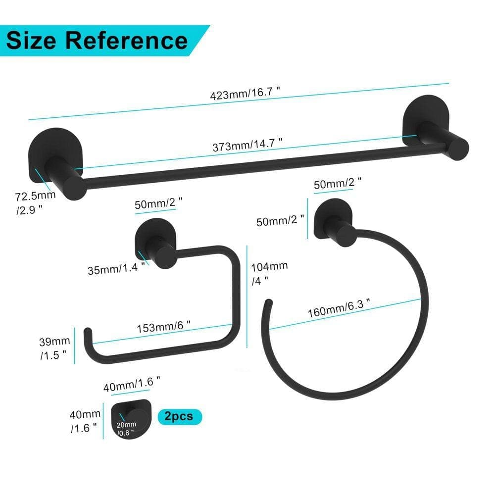 JFVKAF 5-Piece Bathroom Hardware Set with Towel Bar, Towel Ring, Toilet Paper Holder, 2 Hooks in Matte Black (2)
