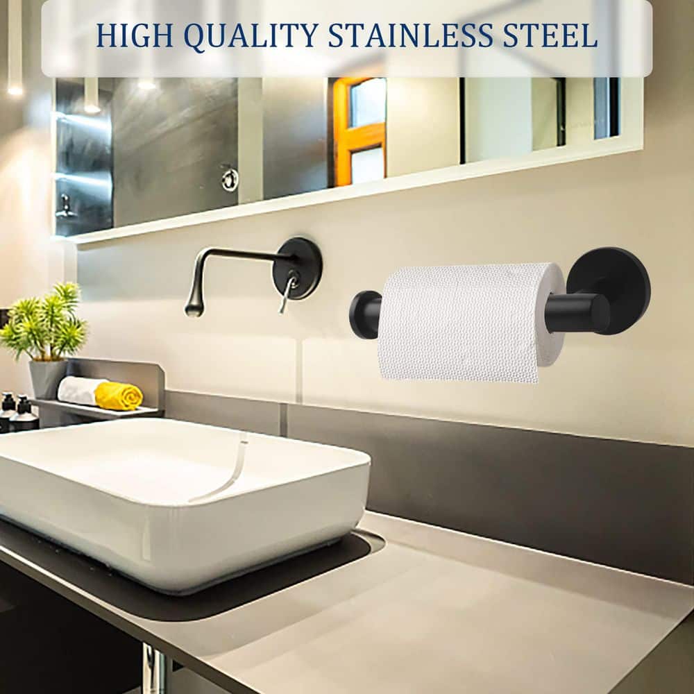 Anqtovp 3-Piece Bathroom Hardware Set with Toilet Paper Holder and 2 Towel Hooks in Matte Black Stainless Steel (2)