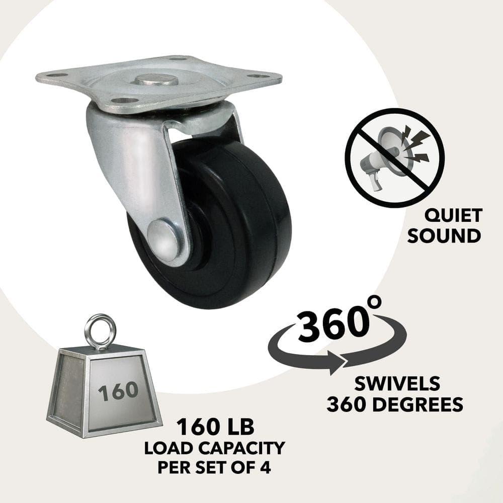 Everbilt 1-1/2 in. Black Soft Rubber and Steel Swivel Plate Caster with 40 lb. Load Rating (2)