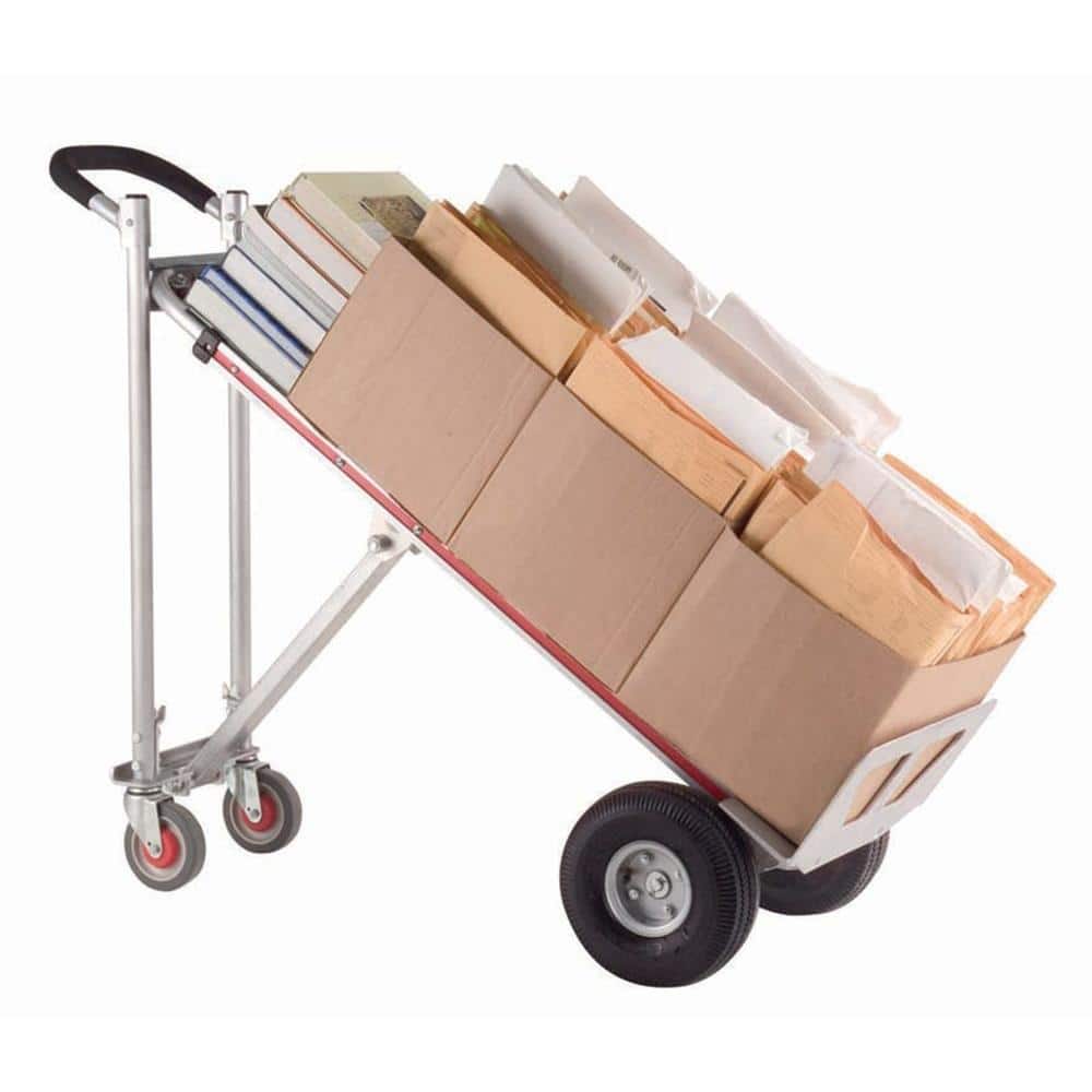 Magliner 500 lb. Capacity Aluminum 3 Position Truck, loop handle 27 in. Recessed Folding Nose Plate and 4-ply Pneumatic Wheels (3)