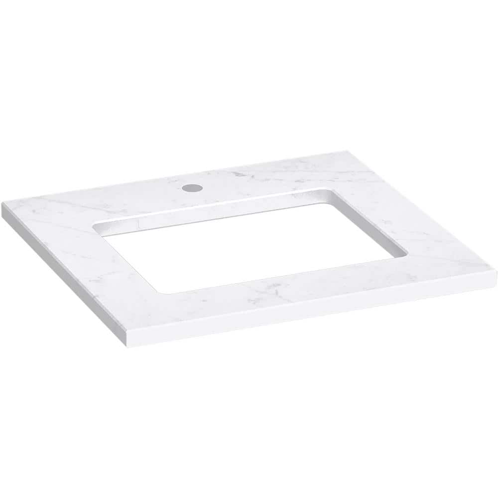 KOHLER Silestone 25 in. W x 22.4375 in. D Quartz Rectangle Cutout with Vanity Top in Eternal Statuario (1)