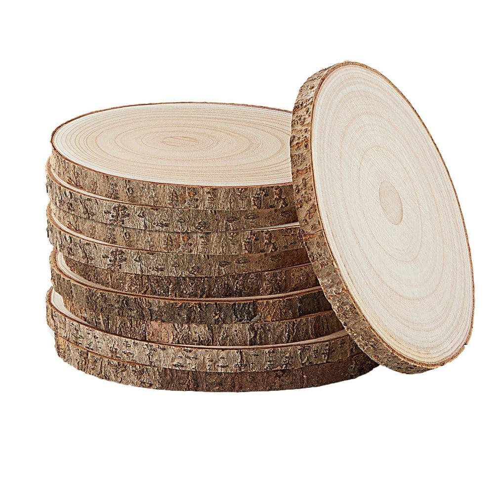 Afoxsos 0.6 in. x 8-9 in. Round Paulownia Wood Slices Project Panel 10-Pack for DIY Crafts and Decor (1)