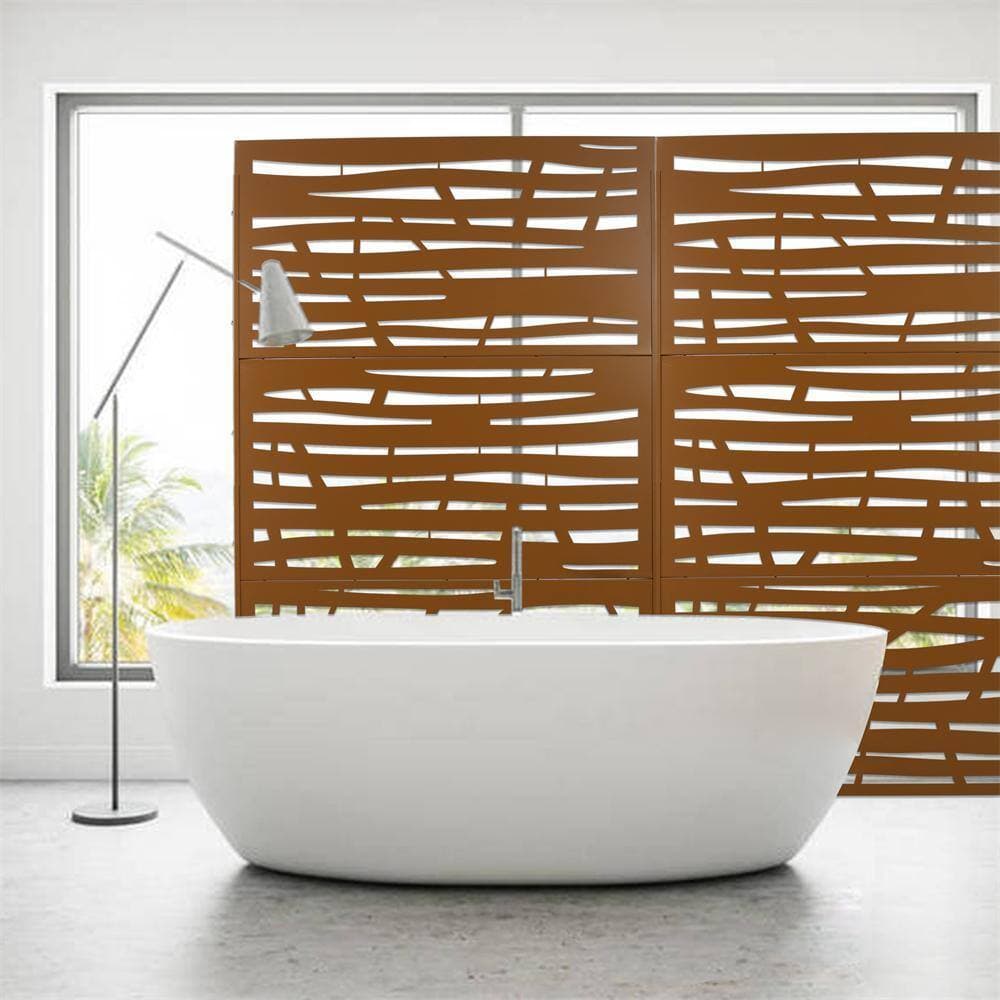Kahomvis 6.3 ft. x 4 ft. Brown Outdoor Steel Decorative Privacy Screen, Indoor Metal Privacy Fence Panel (3)