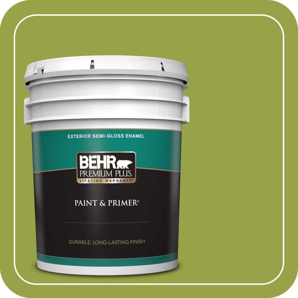 BEHR PREMIUM PLUS 5 gal. #P360-6 Fresh Apple Semi-Gloss Enamel Exterior Paint & Primer