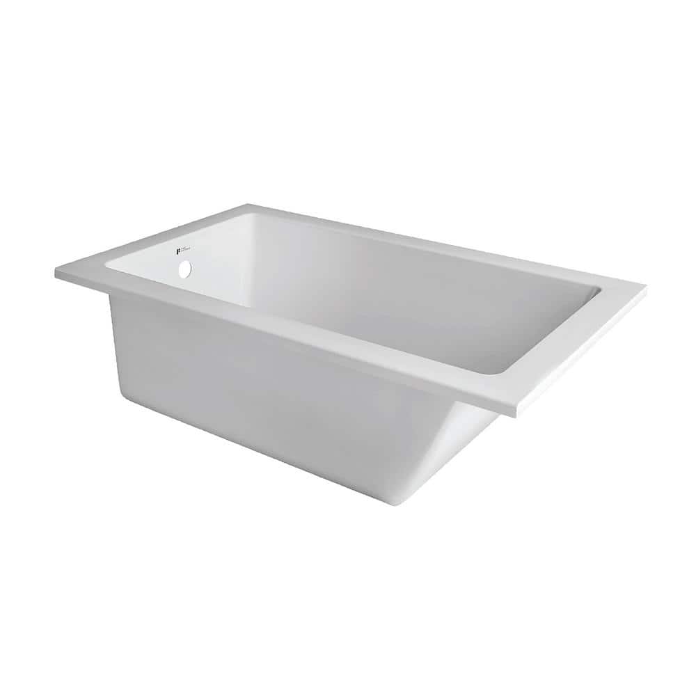 FINE FIXTURES 48 in. x 32 in. Acrylic Rectangular Drop-In Soaking Bathtub with Reversible Drain in White Brass Trip Lever Included (1)