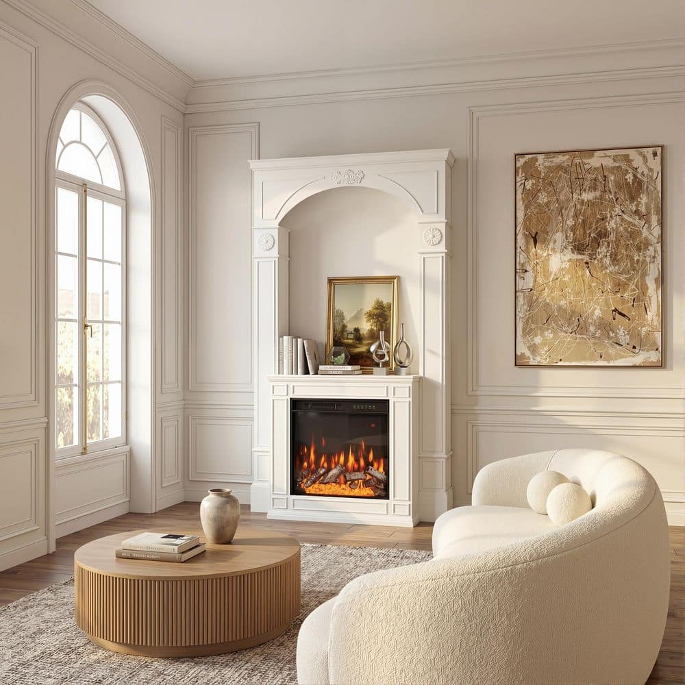 FUFU&GAGA 47.9 in. Freestanding Wood Smart Electric Fireplace TV Stand in White with Remote Control, Adjustable Flame Color (2)