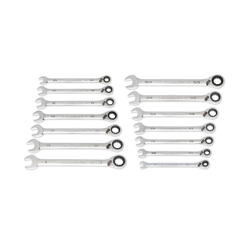 GEARWRENCH SAE 12-Point 90-Tooth Reversible Ratcheting Wrench Set with Tool Roll (14-Piece) (1)