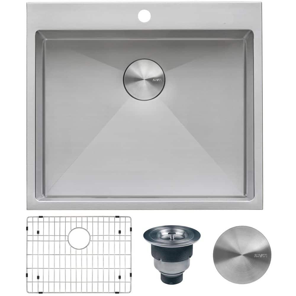 Ruvati Forma Pro 25 in. Drop-in Topmount 16-Gauge Stainless Steel Laundry Utility Sink with 1 Hole and Rounded Corners