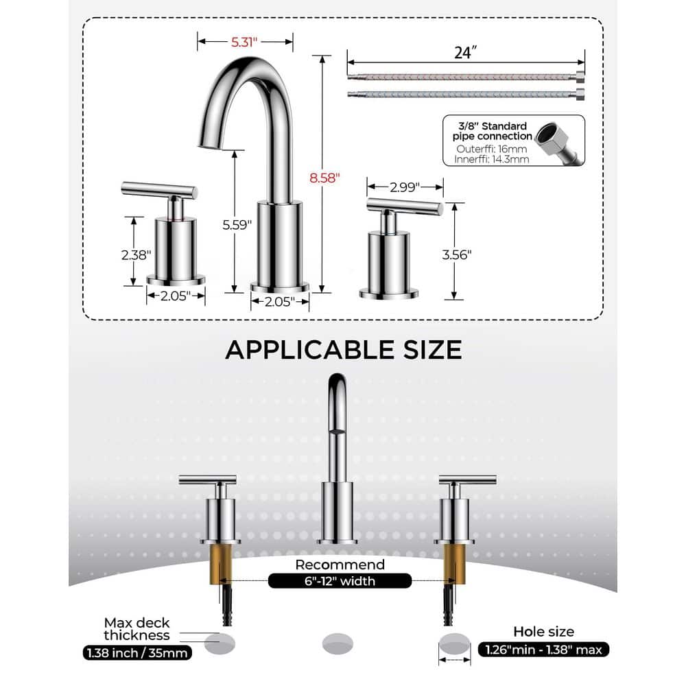 Numhew Chrome Bathroom Faucet 3 Hole, 8 Inch Bathroom Sink Faucet Widespread with 360° Swivel Spout (2)