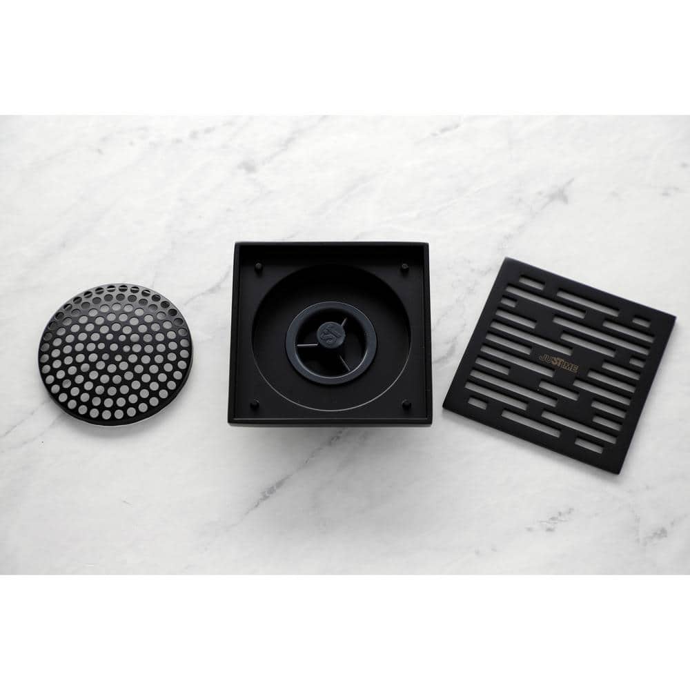 Kingston Brass Transit 4 in. Square Grid Shower Drain, Matte Black (2)