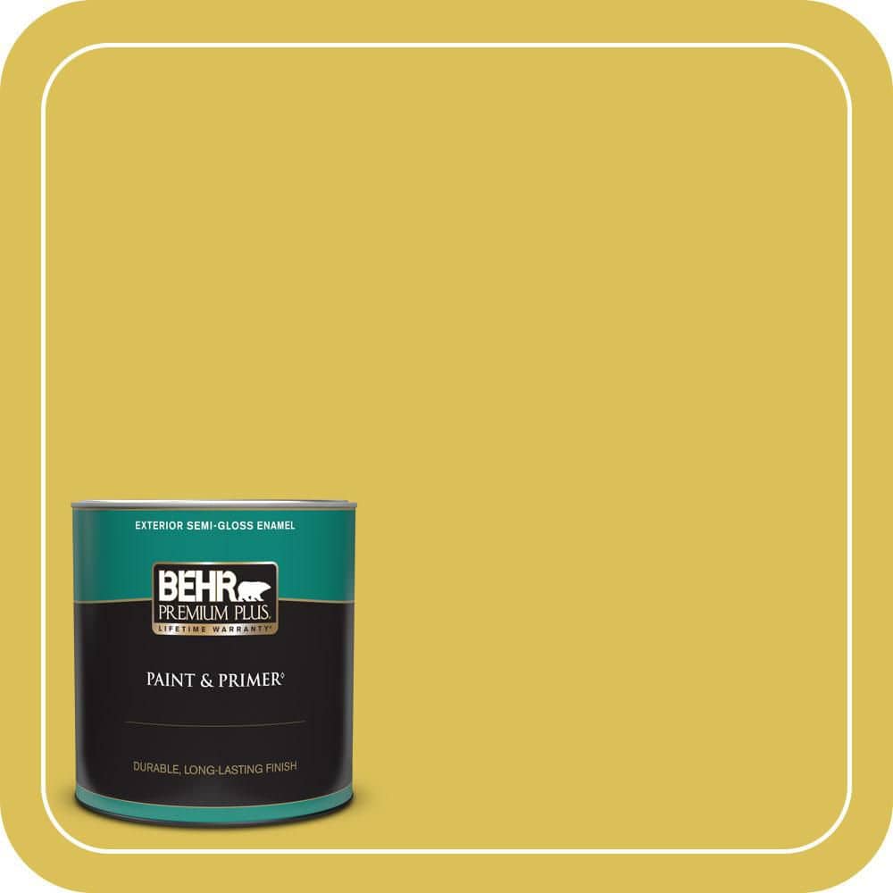 BEHR PREMIUM PLUS 1 qt. #P320-6A Flustered Mustard Semi-Gloss Enamel Exterior Paint & Primer