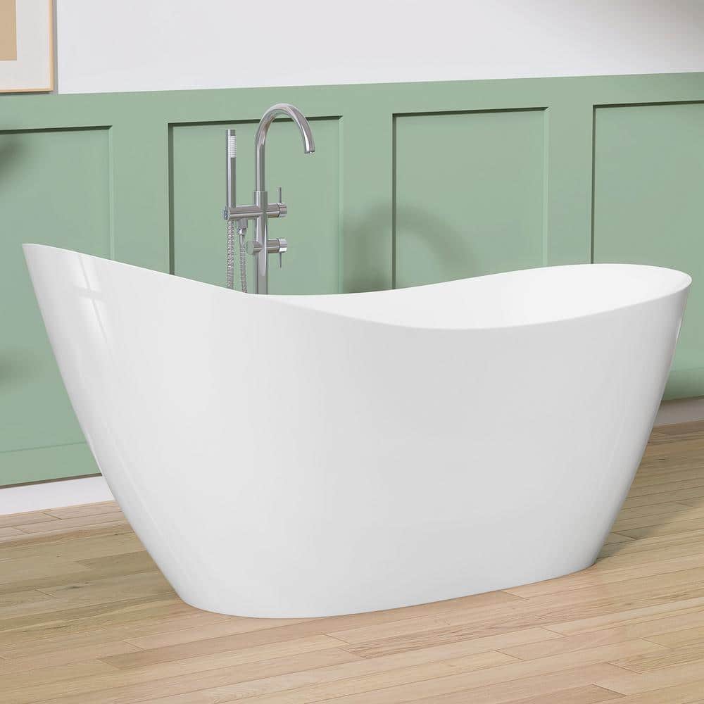 Getpro 59 in. x 29.5 in. High-Back Freestanding Soaking Bathtub Acrylic Slipper Tub in White with Overflow and Center Drain (2)
