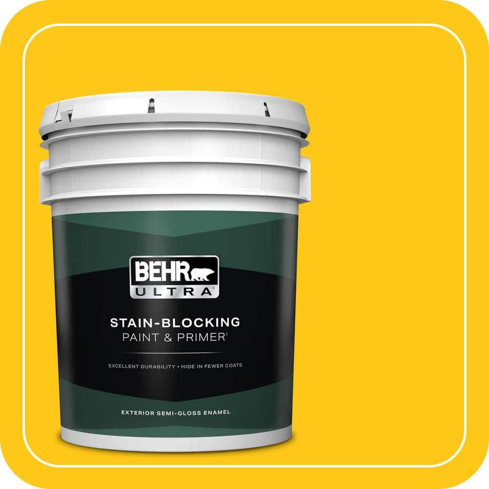 BEHR ULTRA 5 gal. #P300-7 Unmellow Yellow Semi-Gloss Enamel Exterior Paint & Primer