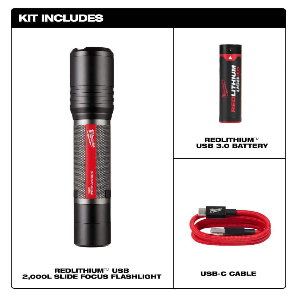 Milwaukee 2,000 Lumens REDLITHIUM USB Slide Focus Flashlight (3)
