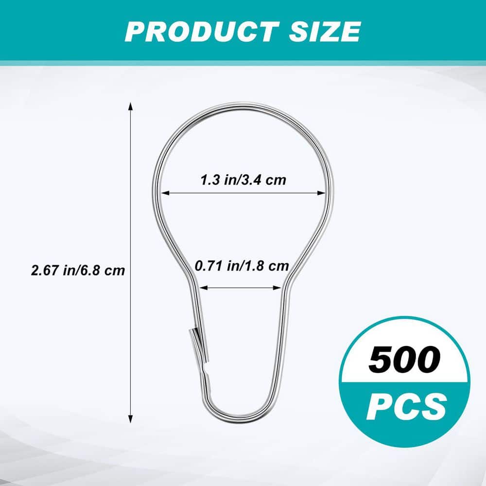 Wudkey 500-Pack Stainless Steel Shower Curtain Hooks in Silver, Hanging Shower Clips, Curtain Rings for Bathroom Rods (2)