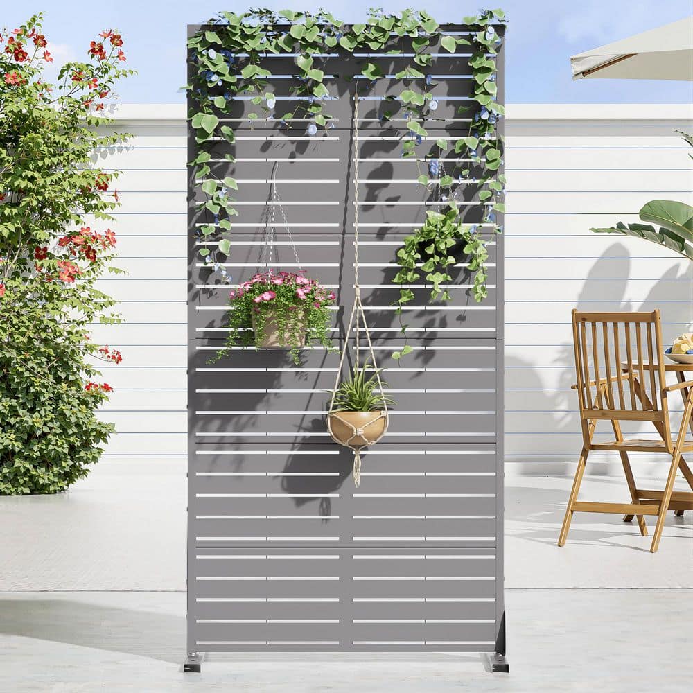 Dovelina 35 in. x 72 in. Grey Textured Metal Garden Screens Outdoor Privacy Screen (1)