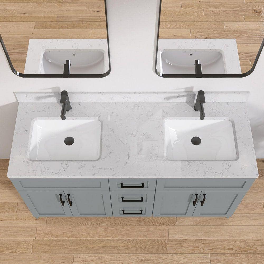 NTQ Etyi 60 in. W x 22 in. D Engineered Stone Vanity Top Rectangular Double Sink Bathroom Vanity Top in Carrara White (3)