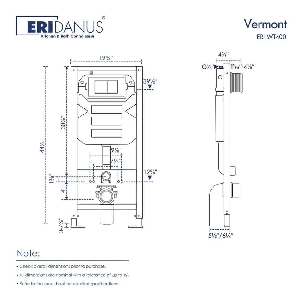 Eridanus Vermont In-Wall Toilet Carrier System 0.8/1.6 GPF Dual Flush Wall-Hung Toilet Tank with Gravity Fed Technology in Black (3)