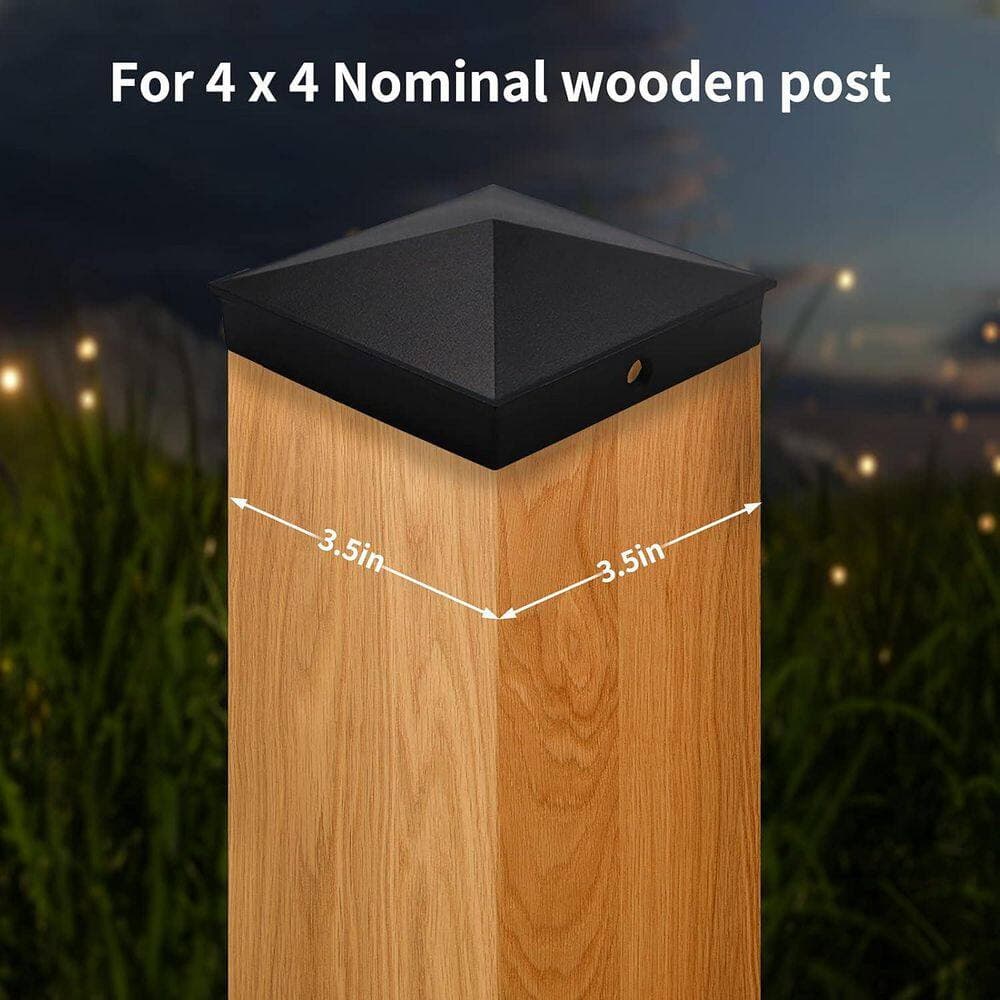 Afoxsos 4 x 4 in. Aluminum Pyramid Post Cap Cover with Matte Finish Powder Coated in Black, (4-Pack) (2)