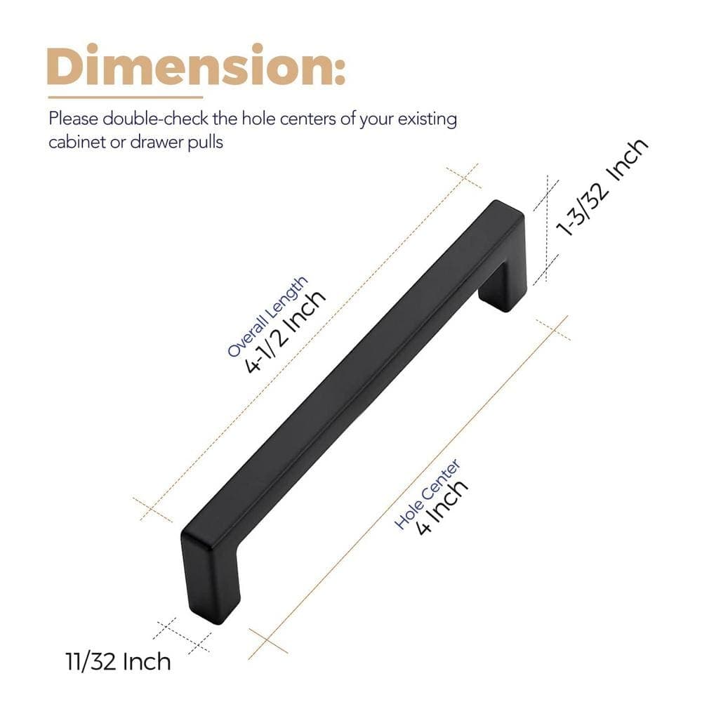Numhew 30-Pack 4 in. Black Solid Slim Square Bar Drawer Handles, Drawer Pulls, Kitchen Cabinet Handles, Cabinet Pulls (3)