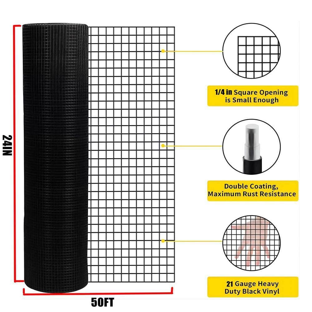 Unbranded 2 ft. x 50 ft. Black Vinyl Coated Hardware, Black Welded Wire Fence (3)
