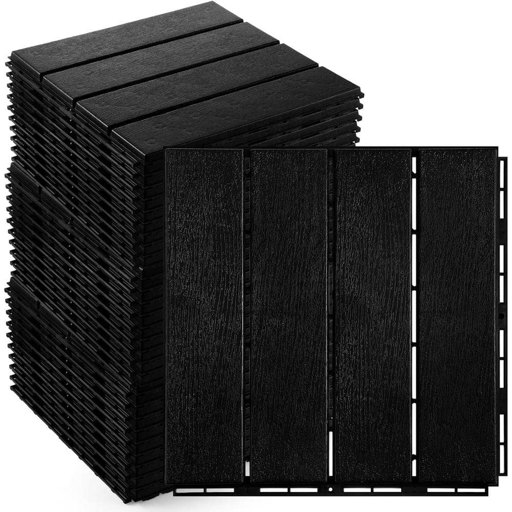 Afoxsos 1 ft. x 1 ft. PVC Interlocking Deck Tiles Waterproof for for Patio, Porch, Poolside and Balcony in Black (48-Pack)
