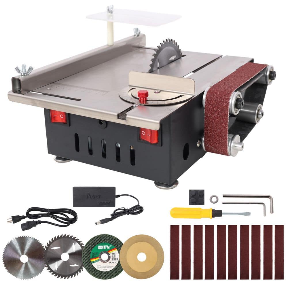 Tidoin Mini Silver Metal Cutting Tool Table Saw with 4-Blades, 10-Sanding Blet, 7-Gear and Adjustable 0-90° Angle (1)