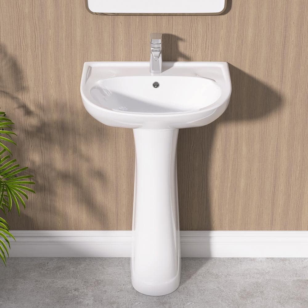 Getpro 20 in. W x 17 in. D Vitreous China Vessel Pedestal U Shape Combo Bathroom Sink in White with Overflow Drain (3)
