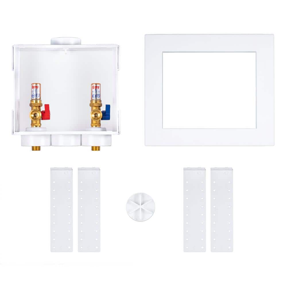 Oatey Quadtro 1/2 in. Sweat x 3/4 in. MHT 1/4 Turn Copper Washing Machine Valves with Outlet Box and Water Hammer Arrestor