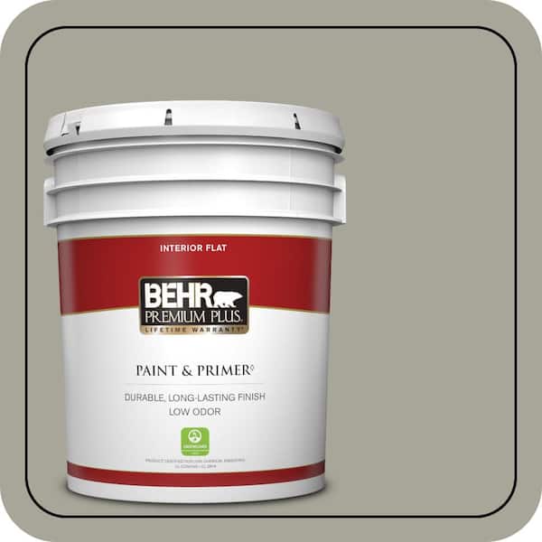 BEHR PREMIUM PLUS 5 gal. #N370-4A Historical Gray Flat Low Odor Interior Paint & Primer (2)