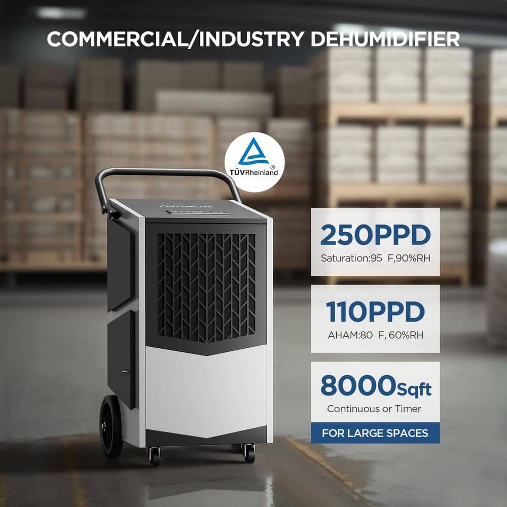 ANDTE 250 pt. 8,000 sq. ft. Energy Star Dehumidifier with Bucket for Wetroom, Basement and Garage with Auto Defrost in. White (2)