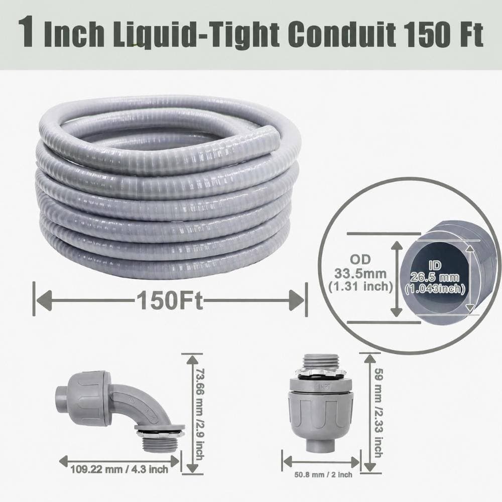 Unbranded 1 in 150 ft Non-Metallic Liquid-Tight Conduit Kit with 5 Straight and 4 Angle Connectors for Electrical (2)