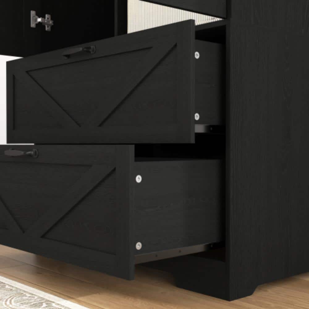 Unbranded 31.5 in. W x 19.68 in. D x 71.65 in. H Bathroom Black Linen Cabinet (3)